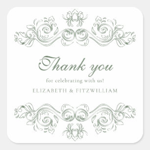 Gedempt groen Lijst Elegant Script Vierkante Sticker