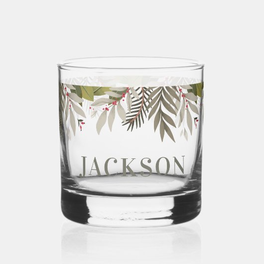 Gedempt groen met naam whisky glas (Voorkant)