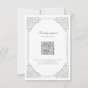 Gedempt Groen Victoriaans Barok  Lijst QR RSVP Kaartje