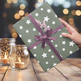 Gedempt groengrijs met sterpatroon cadeaupapier
