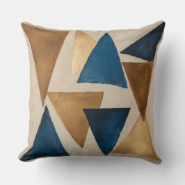 gedempt koper, blauw en gouden driehoek abstract kussen