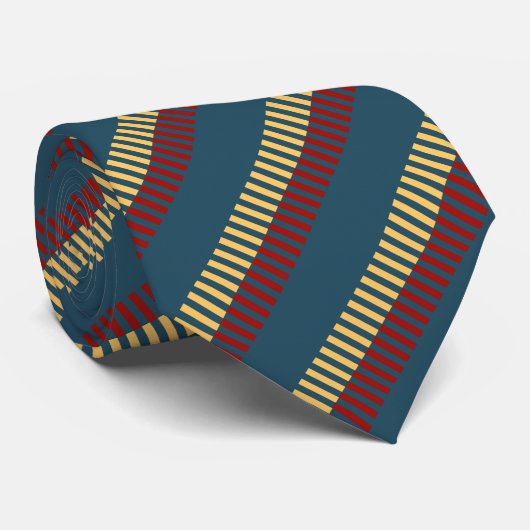 Gedempt rood blauw geel uniek patroon stropdas (Opgerold)