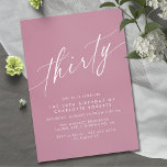 Gedempt Roos Roze Elegant Meisje Vrouwen 30e Verja Kaart<br><div class="desc">30e verjaardagsuitnodigingen met een modern minimal design. Script lettertype op een vrouwelijke roze achtergrond.</div>