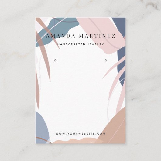 Gedempt Roze & Blauw Tropisch Blad Oorbel Display Visitekaartje (Voorkant)