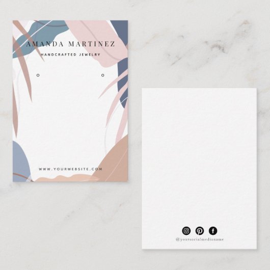 Gedempt Roze & Blauw Tropisch Blad Oorbel Display Visitekaartje (Voorkant / Achterkant)