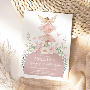 Gedempt roze bos fee eerste 1e verjaardag feest kaart