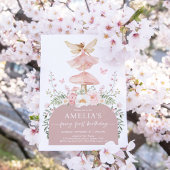 Gedempt roze bos fee eerste 1e verjaardag feest kaart