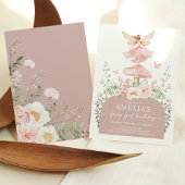 Gedempt roze bos fee eerste 1e verjaardag feest kaart