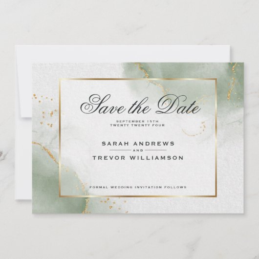 Gedempt Sage Abstract Marmer Sla de datum op Kaart (Voorkant)