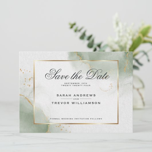 Gedempt Sage Abstract Marmer Sla de datum op Kaart (Staand voorkant)