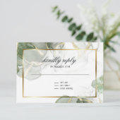 Gedempt Salie Goud Marmered RSVP Kaartje (Staand voorkant)