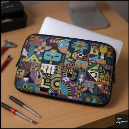 Gedempte aardse folk art patchwork quilt laptop sleeve