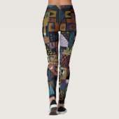 Gedempte aardse folk art patchwork quilt leggings (Achterkant)
