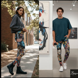 Gedempte aardse folk art patchwork quilt leggings