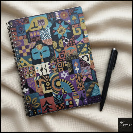 Gedempte aardse folk art patchwork quilt notitieboek