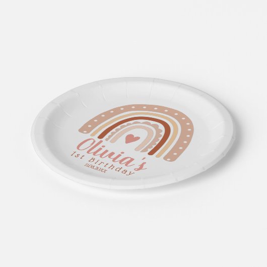Gedempte aardse toon Boho regenboog eerste verjaar Papieren Bordje (Gekanteld)