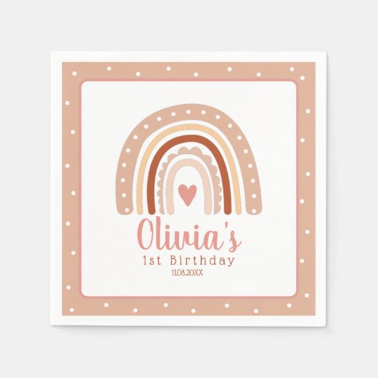 Gedempte aardse toon Boho regenboog eerste verjaar Servet (Voorkant)