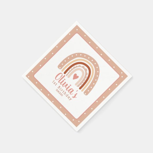 Gedempte aardse toon Boho regenboog eerste verjaar Servet (Hoek)