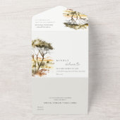 Gedempte aardse Waterverf Afrikaans Landschapsbrui All In One Uitnodiging (Buitenkant)