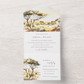 Gedempte aardse Waterverf Afrikaans Landschapsbrui All In One Uitnodiging (Binnen)