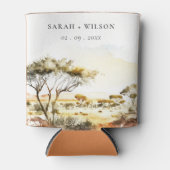 Gedempte aardse Waterverf Afrikaans Landschapsbrui Blikjeskoeler (Voorkant)