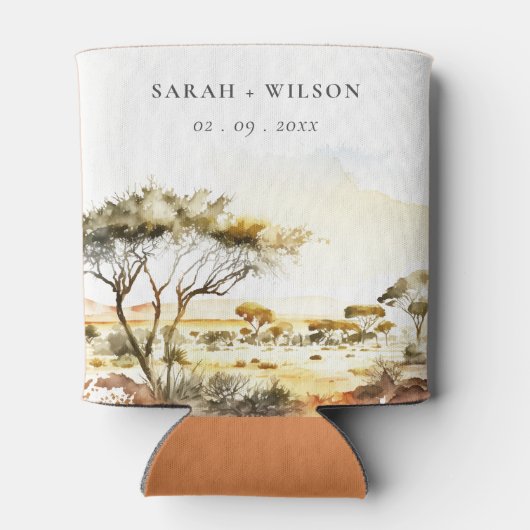 Gedempte aardse Waterverf Afrikaans Landschapsbrui Blikjeskoeler (Achterkant)