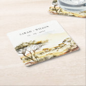 Gedempte aardse Waterverf Afrikaans Landschapsbrui Kartonnen Onderzetters (Schuin)