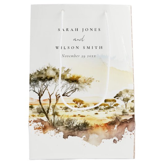 Gedempte aardse Waterverf Afrikaans Landschapsbrui Medium Cadeauzakje (Achterkant)