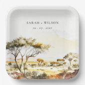 Gedempte aardse Waterverf Afrikaans Landschapsbrui Papieren Bordje (Voorkant)