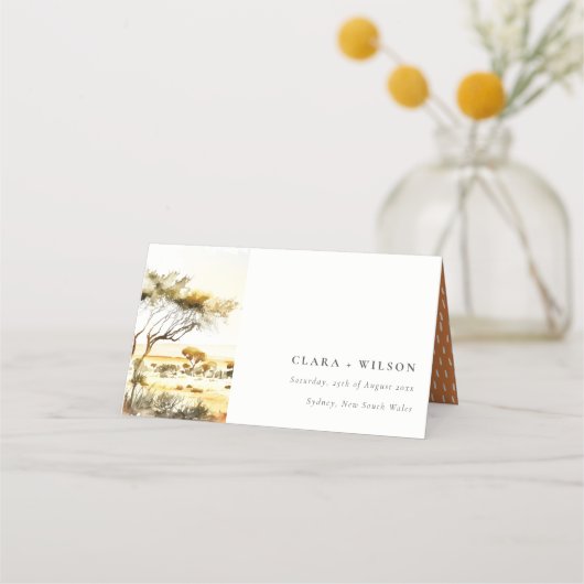 Gedempte aardse Waterverf Afrikaans Landschapsbrui Plaatskaartje (Voorkant)