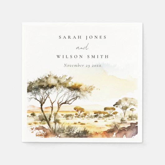 Gedempte aardse Waterverf Afrikaans Landschapsbrui Servet (Voorkant)