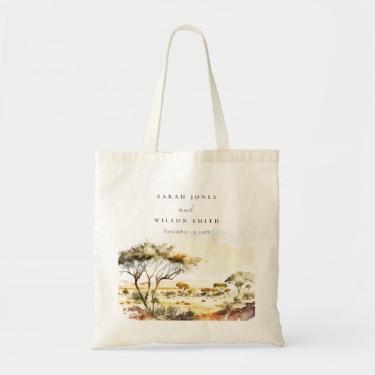 Gedempte aardse Waterverf Afrikaans Landschapsbrui Tote Bag (Voorkant)