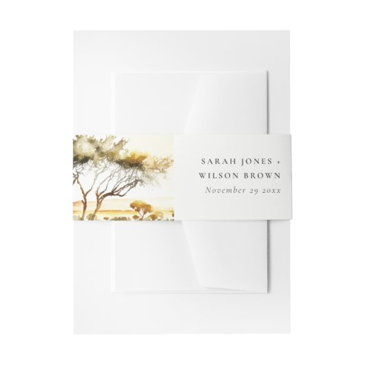 Gedempte aardse Waterverf Afrikaans Landschapsbrui Uitnodigingen Wikkel (Voorkant Voorbeeld)