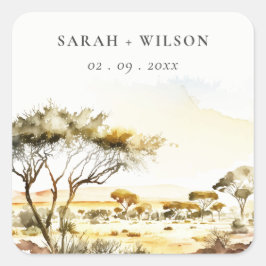 Gedempte aardse Waterverf Afrikaans Landschapsbrui Vierkante Sticker