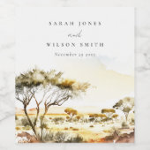 Gedempte aardse Waterverf Afrikaans Landschapsbrui Wijn Etiket (Enkel label)