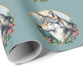 Gedempte Blauwe Folk Art Wolf Bos Inpakpapier (Rol Hoek)