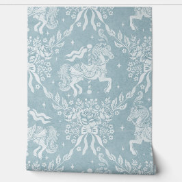 Gedempte Blauwe Rococo Carrouselpaarden & Bloemen Behang