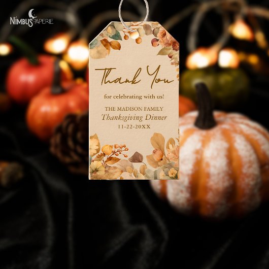 Gedempte bloem lichtbeige Thanksgiving geschenklab Cadeaulabel