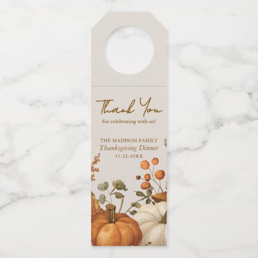 Gedempte Bloemen Licht Beige Thanksgiving Fles Lab Flessenhanger (Voorkant)