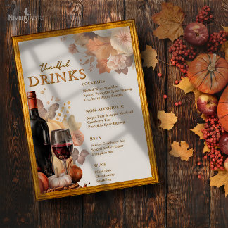 Gedempte bloemen Thanksgiving Bar Menu Poster