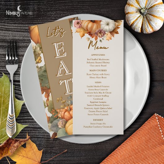 Gedempte bloemen Thanksgiving diner menu kaart