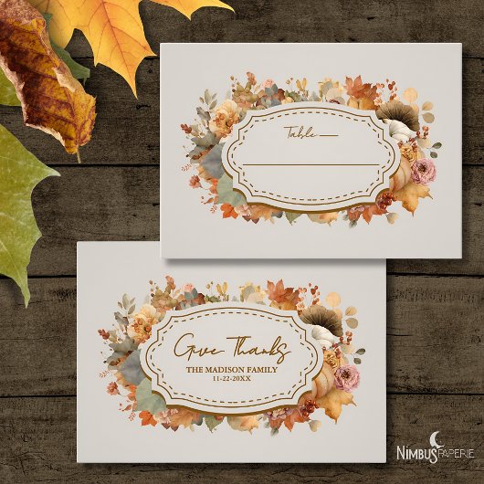 Gedempte bloemen Thanksgiving Flat Place Card Plaatskaartje