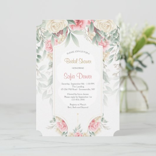 Gedempte bloemen uitnodiging (Staand voorkant)