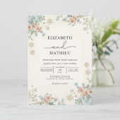 Gedempte bloemen winter botanische bruiloft kaart (Staand voorkant)