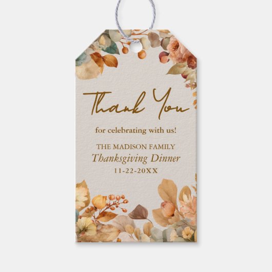 Gedempte bloemige lichtbeige Thanksgiving geschenk Cadeaulabel (Voorkant)