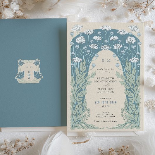 Gedempte Blues, Grijs en Wit  Art Deco Kaart