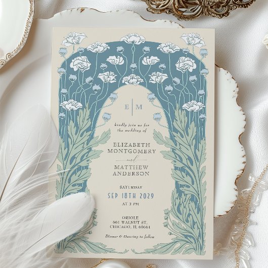 Gedempte Blues, Grijs en Wit  Art Deco Kaart