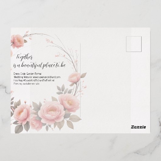 Gedempte Blush Bloemen Papier Tuin Romantische bru Folie Uitnodiging Briefkaart (Achterkant)