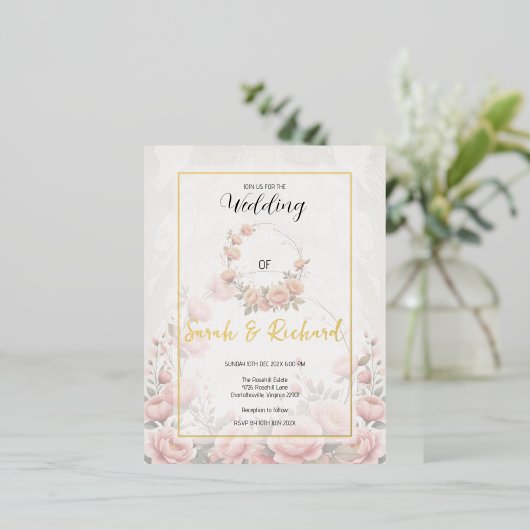 Gedempte Blush Bloemen Papier Tuin Romantische bru Folie Uitnodiging Briefkaart (Staand Voorkant)