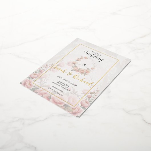 Gedempte Blush Bloemen Papier Tuin Romantische bru Folie Uitnodiging Briefkaart (Gedraaid)